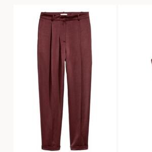 H&M Satin Relaxed Fit Cropped tapered leg cuffed hem pants Burgundy size 6